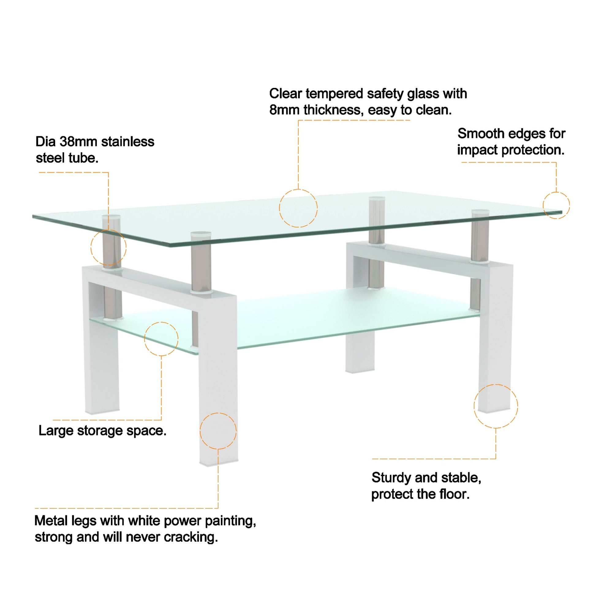 White Coffee Table Clear Coffee Table Modern Side Center Tables for Living Room Living Room Furniture - Korvel