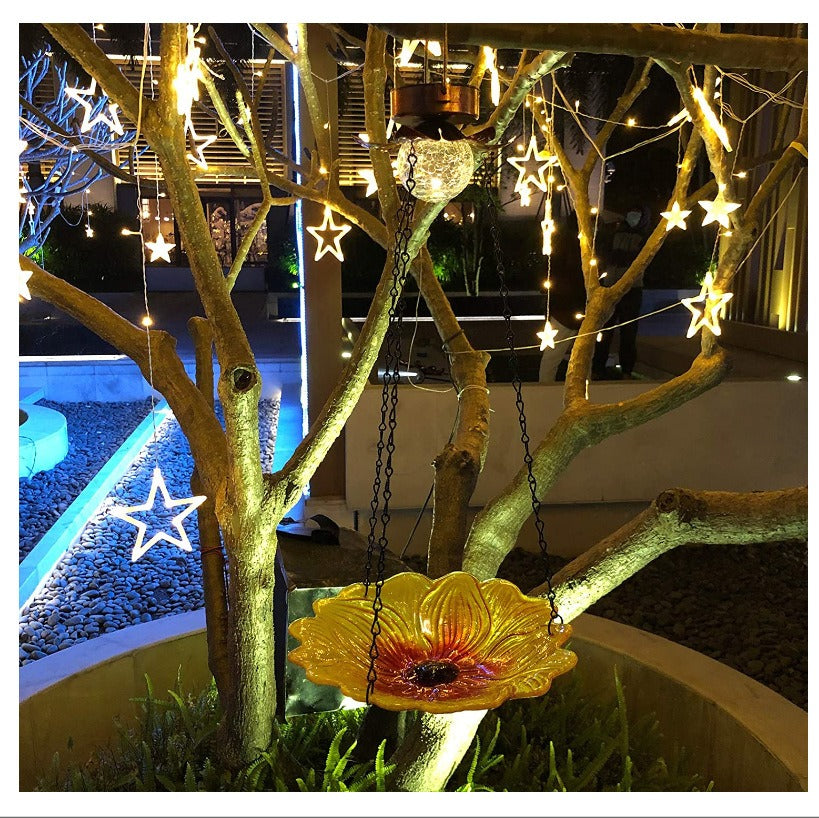 Solar Hanging Bird Bath - 24 Inch Glass Feeder with Sunflower Design