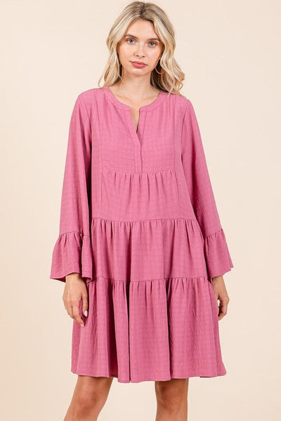 Tiered Notched Flare Sleeve Dress - Stylish and Playful Design