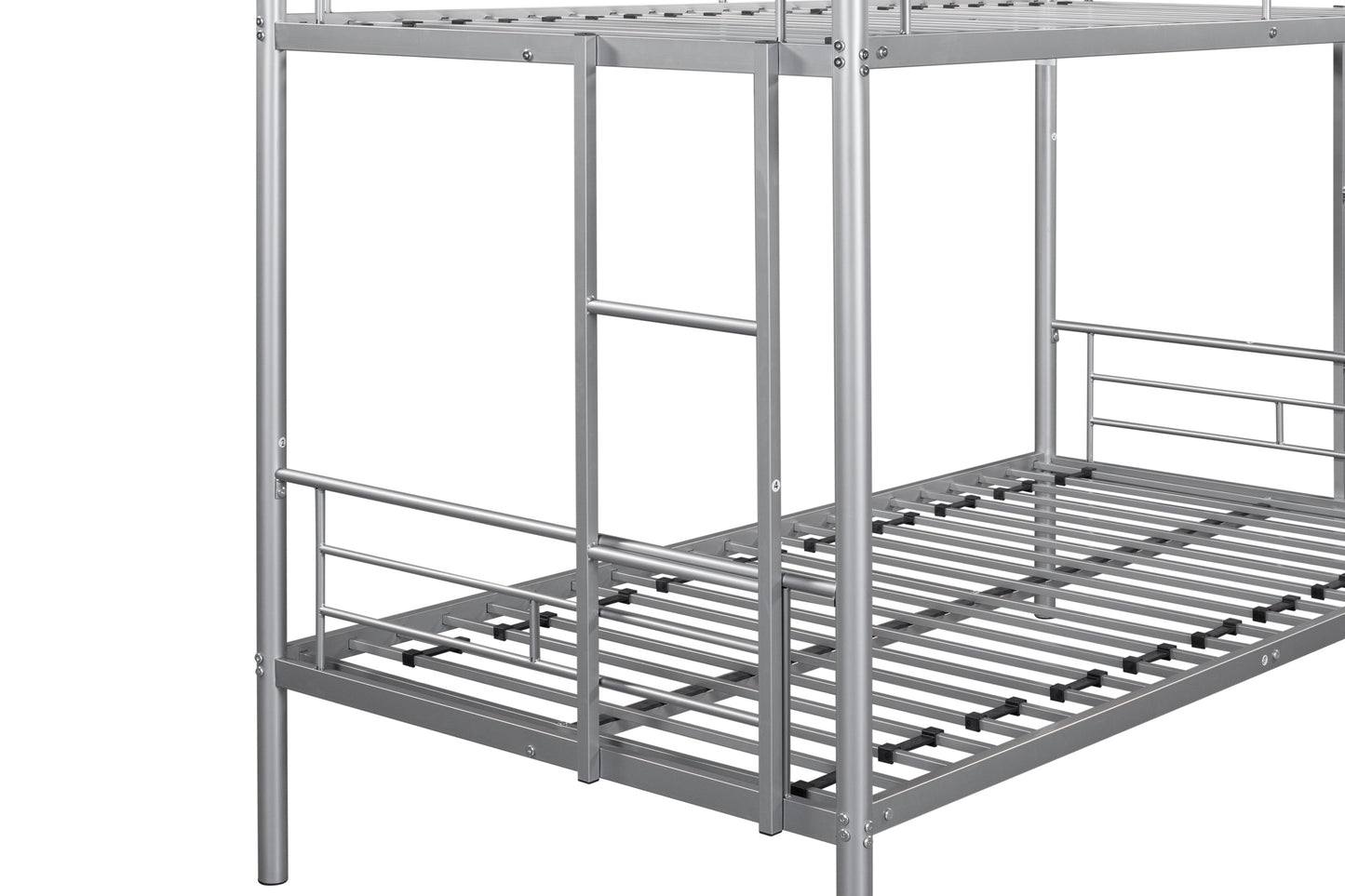 Metal bunk bed/sturdy/noise reduction/2 side ladders/safety guardrails/CPC certification/no spring box required (Silver) - Korvel