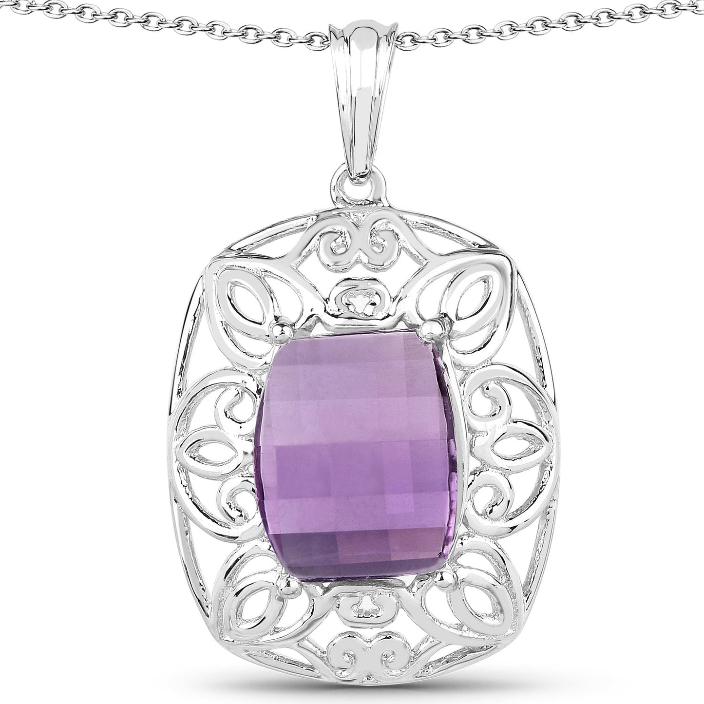 7.30 Carat Genuine Amethyst Pendant in Sterling Silver