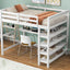 Full Size Loft Bed with Storage Shelves and Under-bed Desk  White - Korvel
