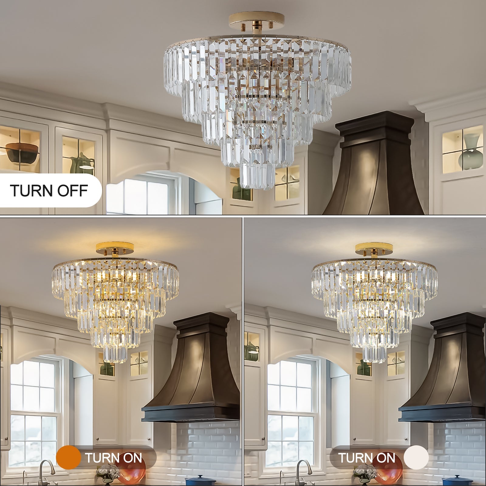 Gold Crystal Chandeliers,5-Tier Round Semi Flush Mount Chandelier Light Fixture,Large Contemporary Luxury Ceiling Lighting - Korvel