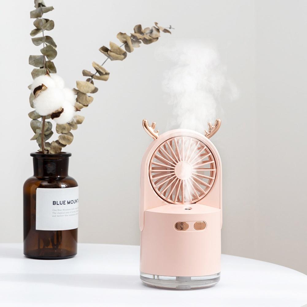 Ventilador de escritorio humidificador LED recargable por USB 3 en 1 Deer