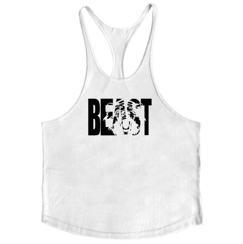 Letter printed men's fitness sports vest slim shoulder strap I-shaped vest cotton - Korvel