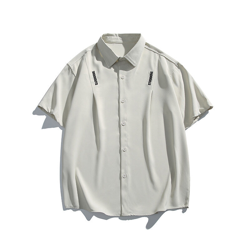 Letter embroidery loose casual short sleeved shirt for men - Korvel