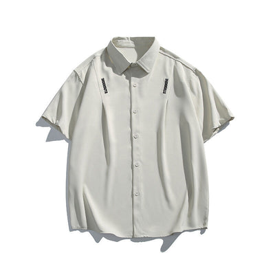 Letter embroidery loose casual short sleeved shirt for men - Korvel