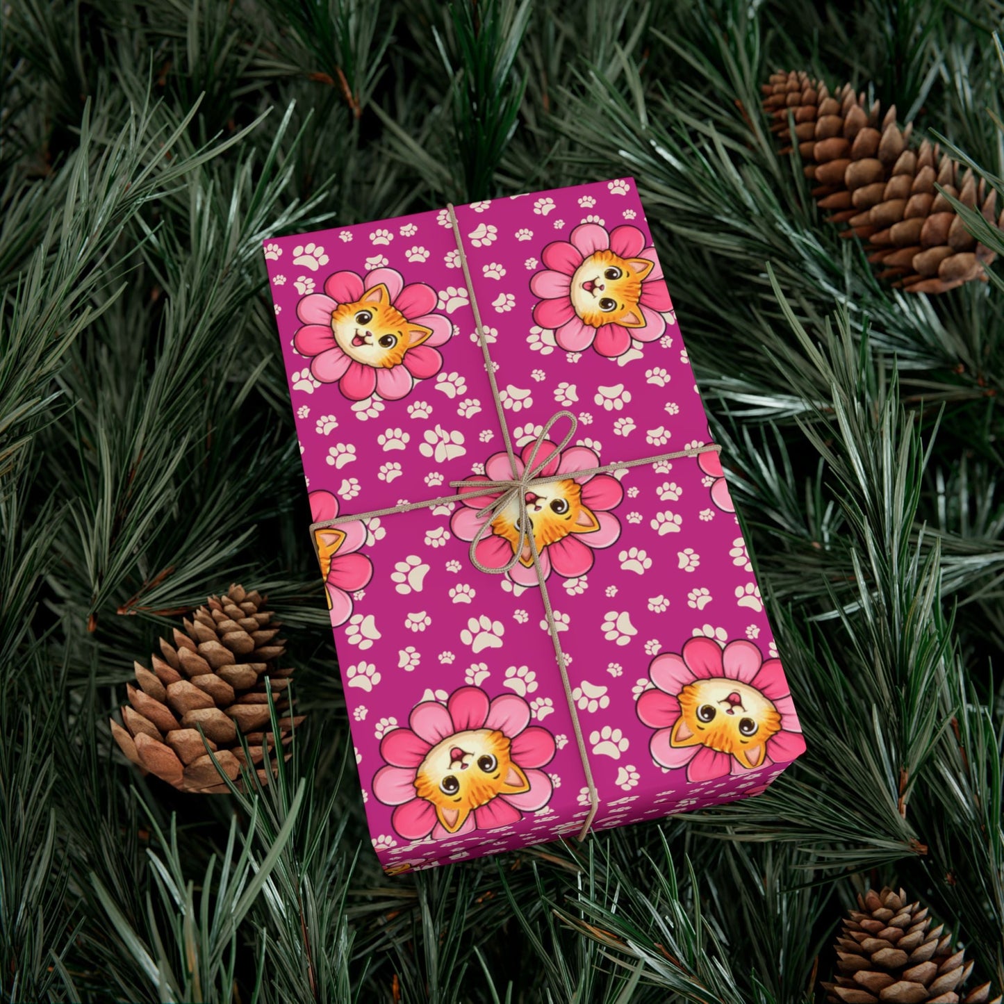 Pink Cat Blossom Gift Wrap | Adorable Cat Lover Wrapping Paper