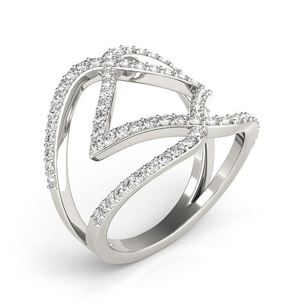 Bague à double bande en diamant au design entrelacé en or blanc 14 carats