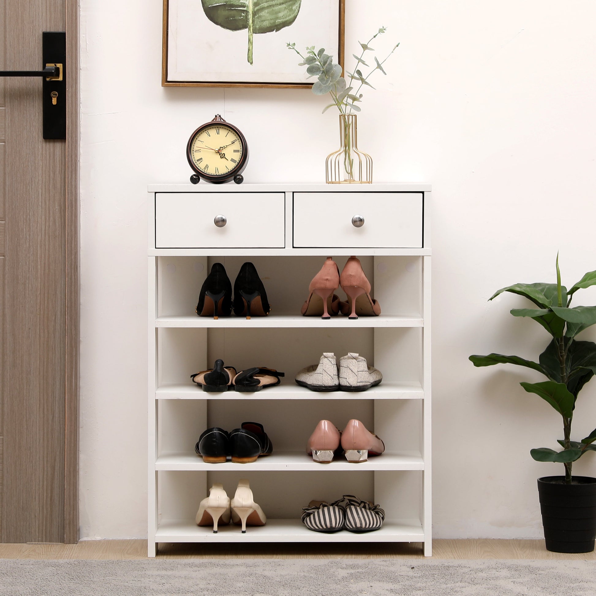 Storage Rack Storage Organiser in the Entryway Economical Home Shoe Rack Multi-Layer Shoe Cabinet (White) - Korvel