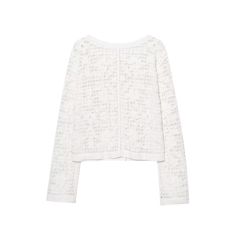 Style Women's Fashion Casual Long Sleeve Single Breasted Crochet Jacket - Korvel
