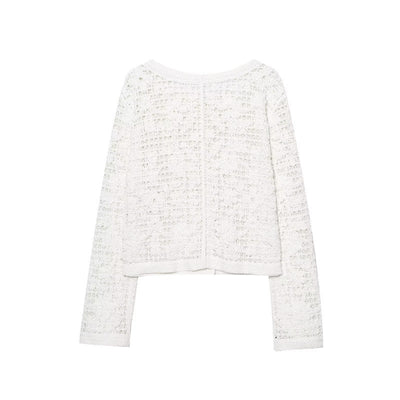 Style Women's Fashion Casual Long Sleeve Single Breasted Crochet Jacket - Korvel
