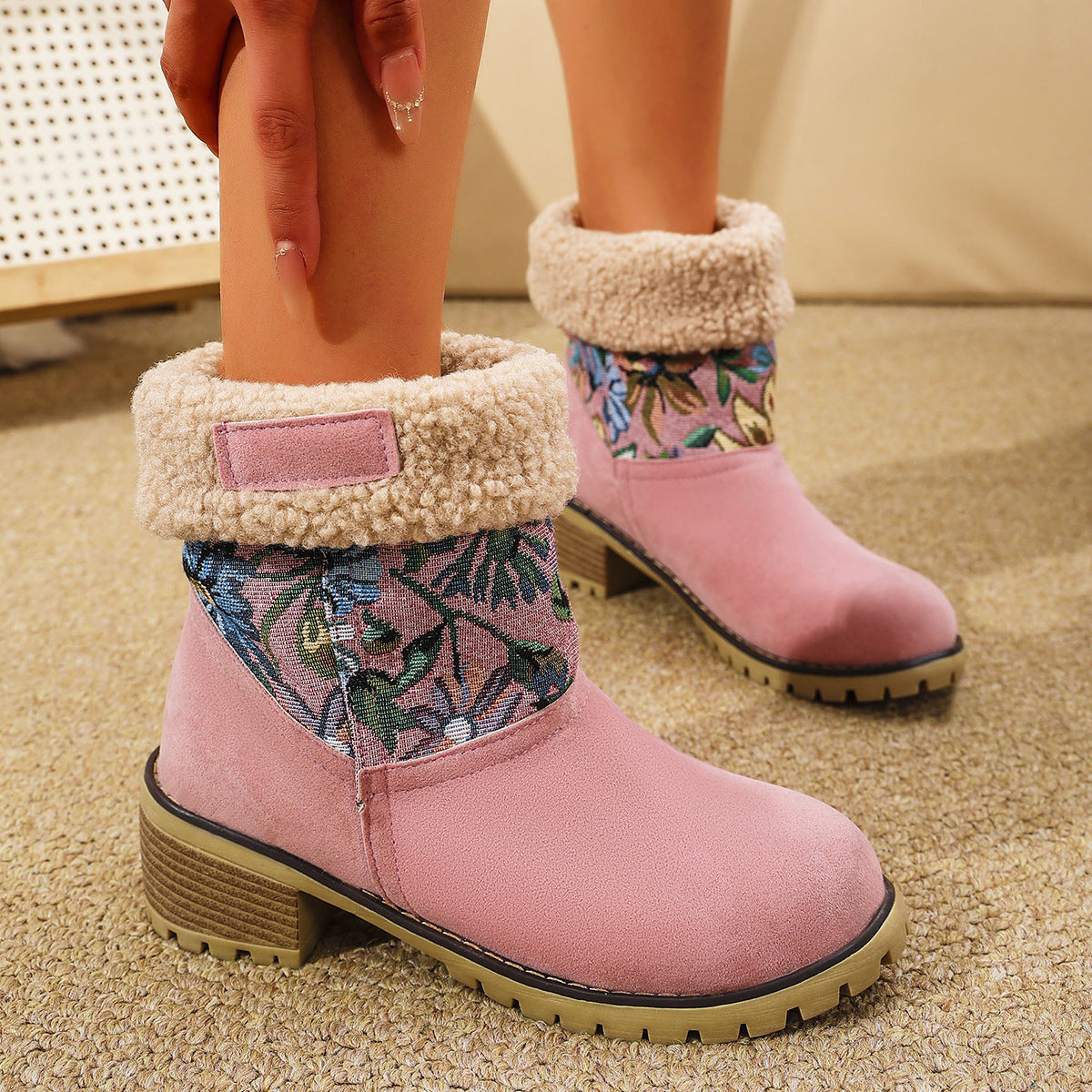 Botas de Nieve Bordadas con Flores de Estilo Étnico para Mujeres