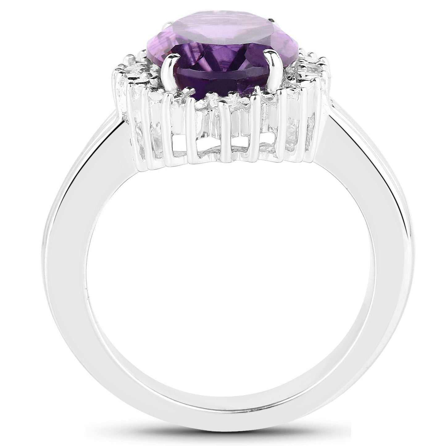4.99 Carat Genuine Amethyst & White Topaz Sterling Silver Ring