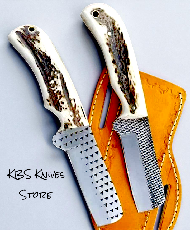 Premium 8" Full Tang Bull Cutter – Rasp Steel with Antler Handle & Leather Sheath - Korvel