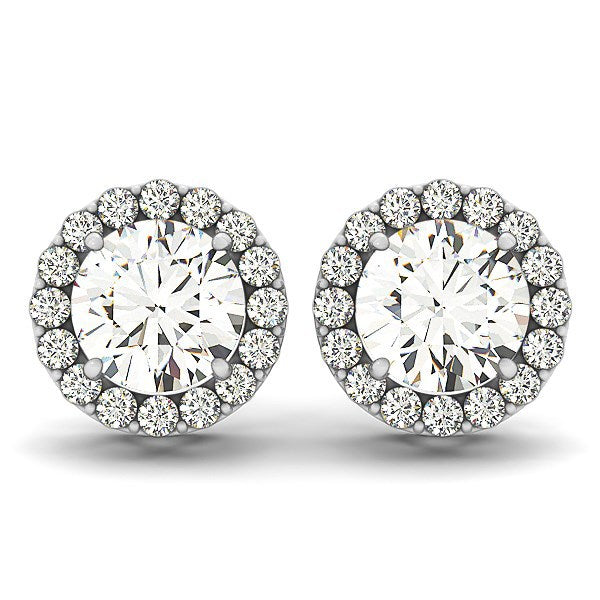 14k White Gold Halo Diamond Earrings with Four Prongs