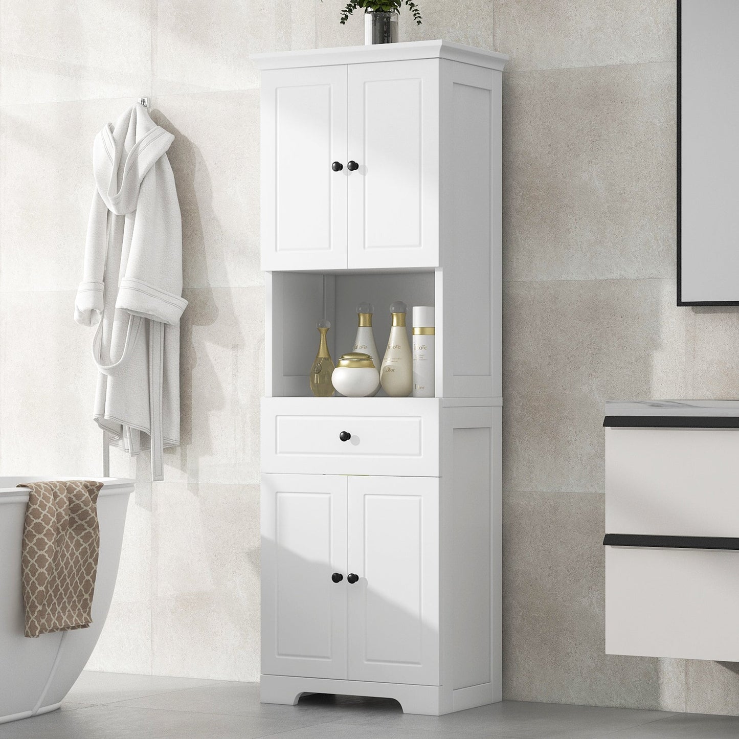 Elegant Tall Bathroom Cabinet with Ample Storage Space