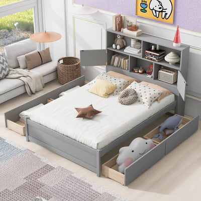 Full Size Platform Bed with Storage Headboard and Charging Station