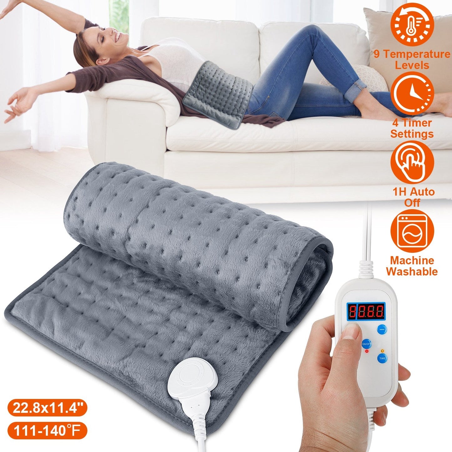 Electric Heating Pad for Pain Relief - 22.8x11.4 inches