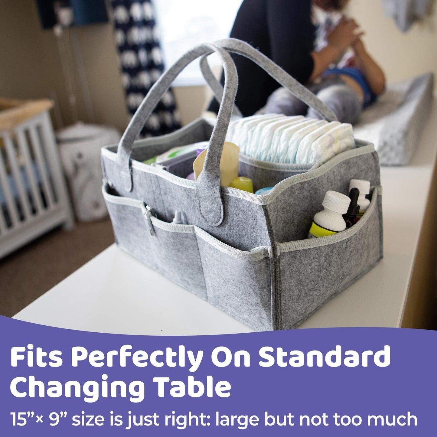 Baby Diaper Caddy Organizer Portable Holder Bag for Changing Table and Car, Nursery Essentials Storage bins 38*23*18cm - Korvel