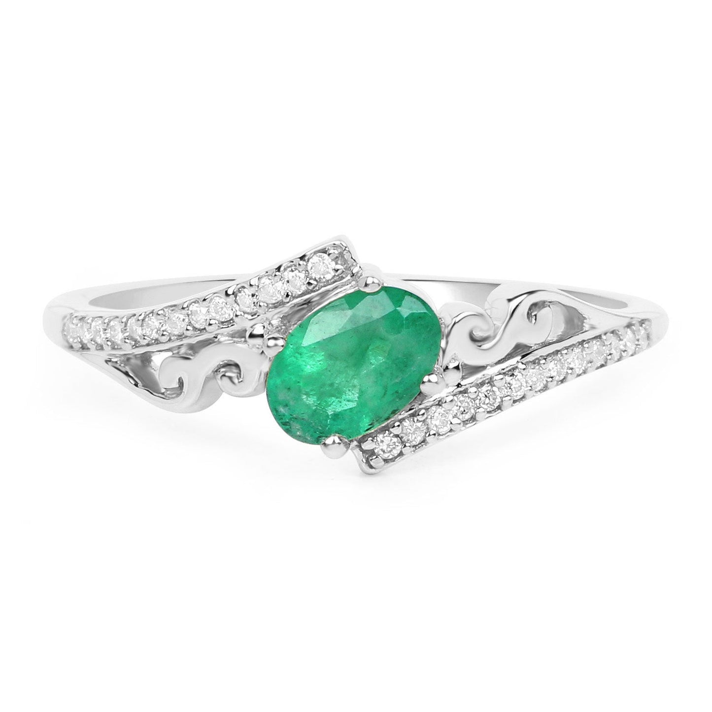 Bague de fiançailles en or blanc 14K avec émeraude zambienne de 0,51 carat et diamants