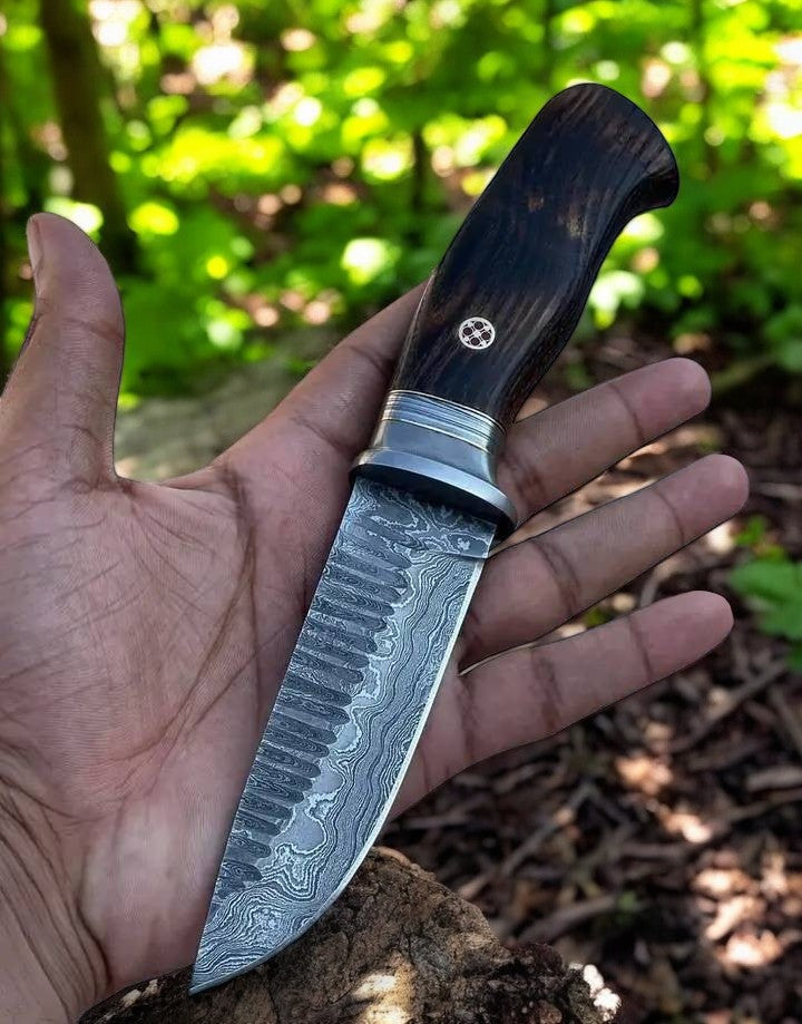 Timberline Elite Hunter Knife with Damascus Blade & Elegant Burl Wood Handle - Korvel