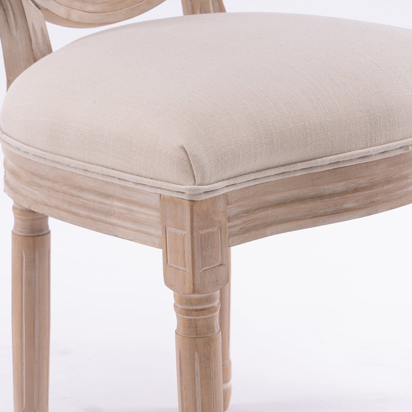 French Style Solid Wood Frame Antique Painting Linen Fabric Rattan Back Dining Chair Set of 2 Cream - Korvel