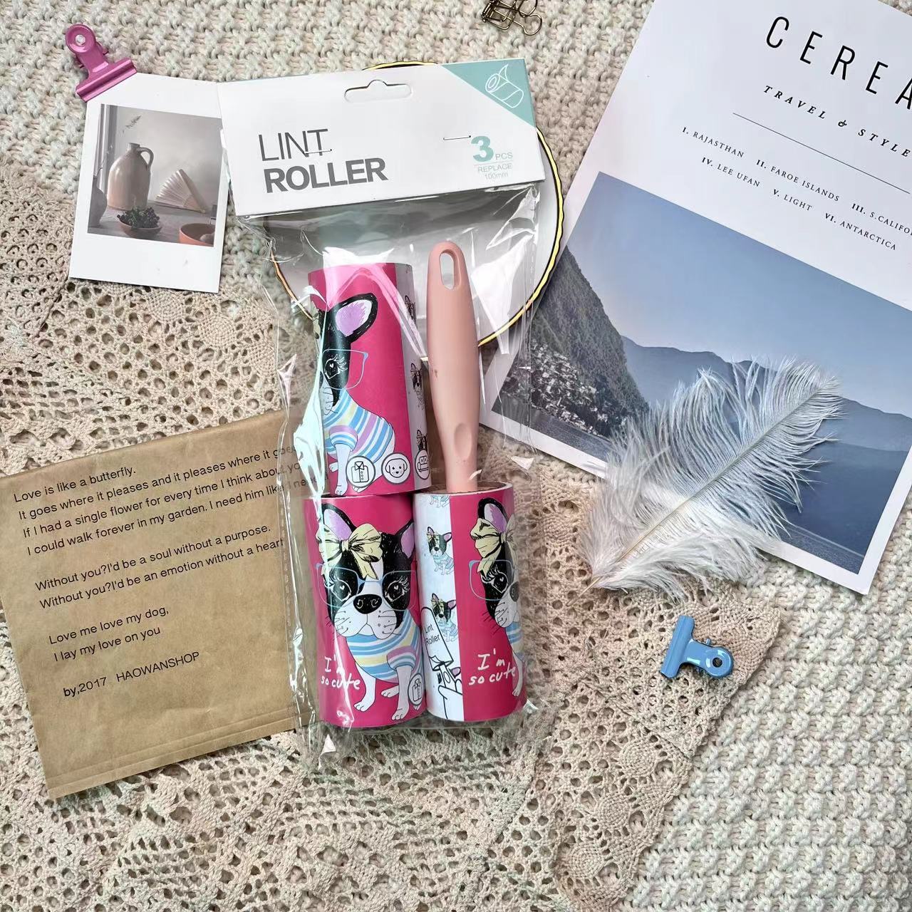 Cartoon pattern lint remover lint roller dust removal paper tearable clothing lint remover - Korvel