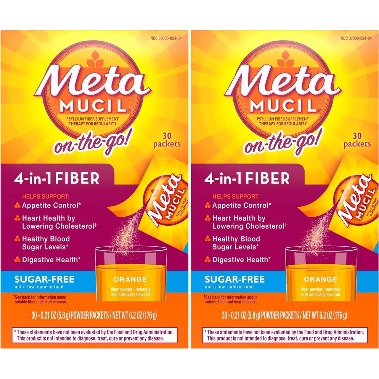 Suplemento de fibra de psyllium Metamucil - Paquetes de polvo de fibra 4 en 1, naranja