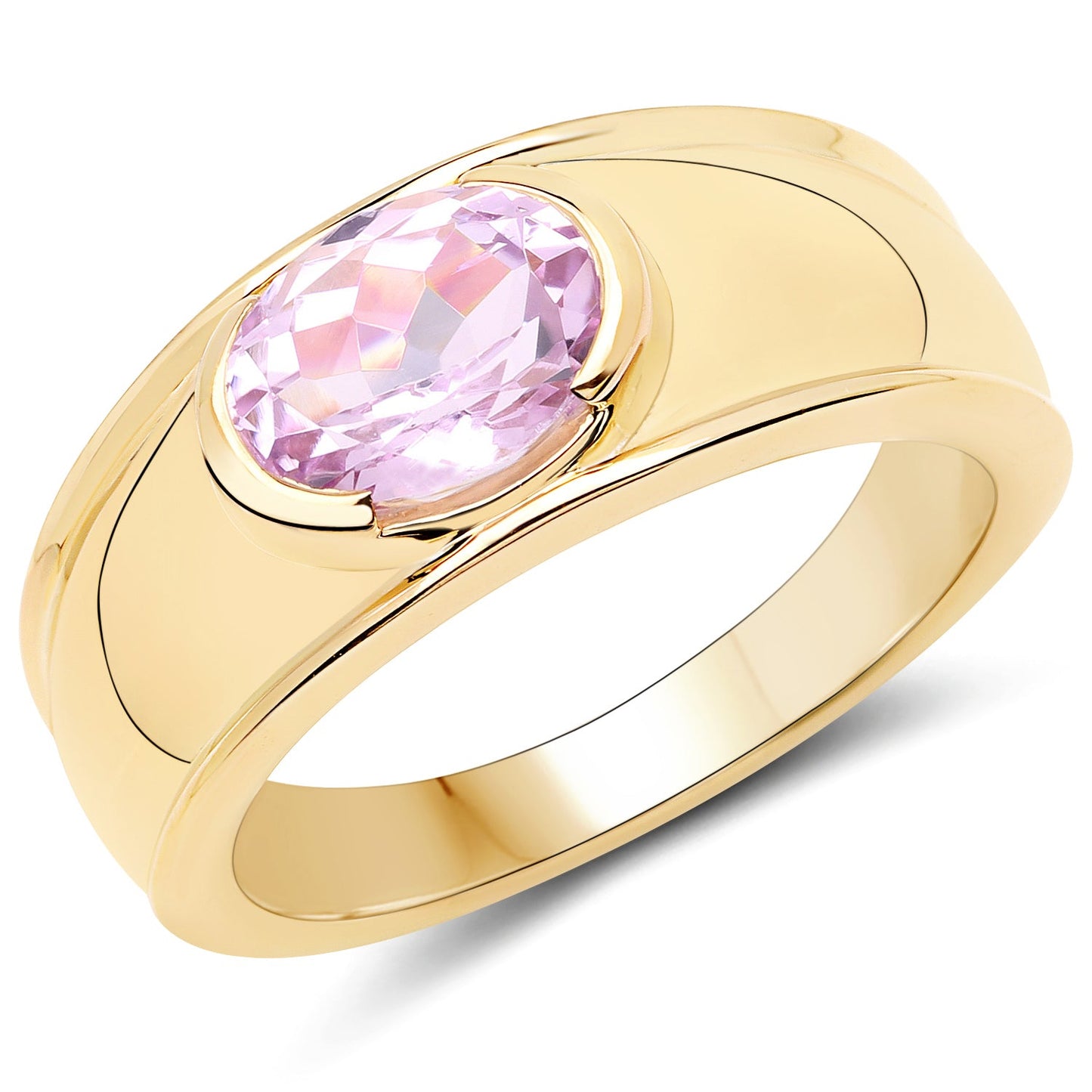 Bague de fiançailles en argent sterling plaqué or jaune 14K avec kunzite