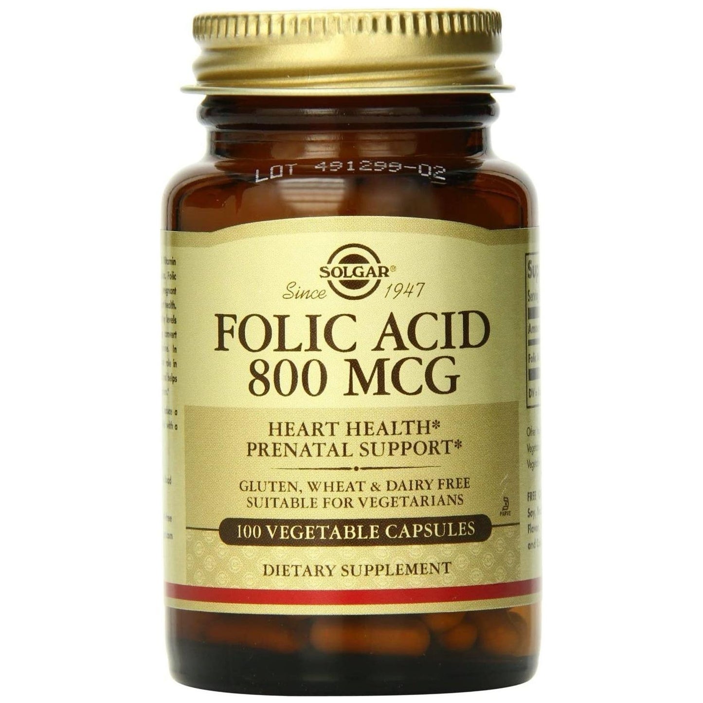 Solgar Folic Acid 800mcg - 100 Vegetable Capsules