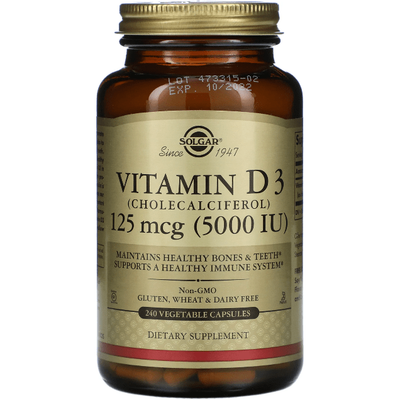 Solgar Vitamine D3 125 mcg (5 000 UI) - 240 Capsules Végétales
