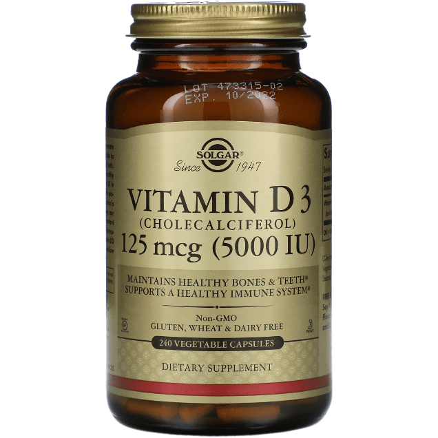 Solgar Vitamina D3 125 mcg (5,000 UI) - 240 Cápsulas Vegetales