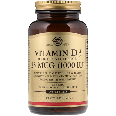 Solgar Vitamine D3 25mcg (1000 UI) - 250 Gélules Molles