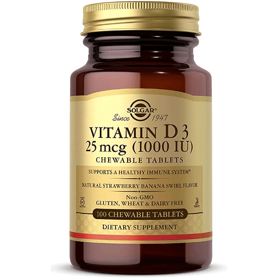 Comprimés à mâcher Solgar Vitamine D3 25mcg (1000 UI) - 100 unités