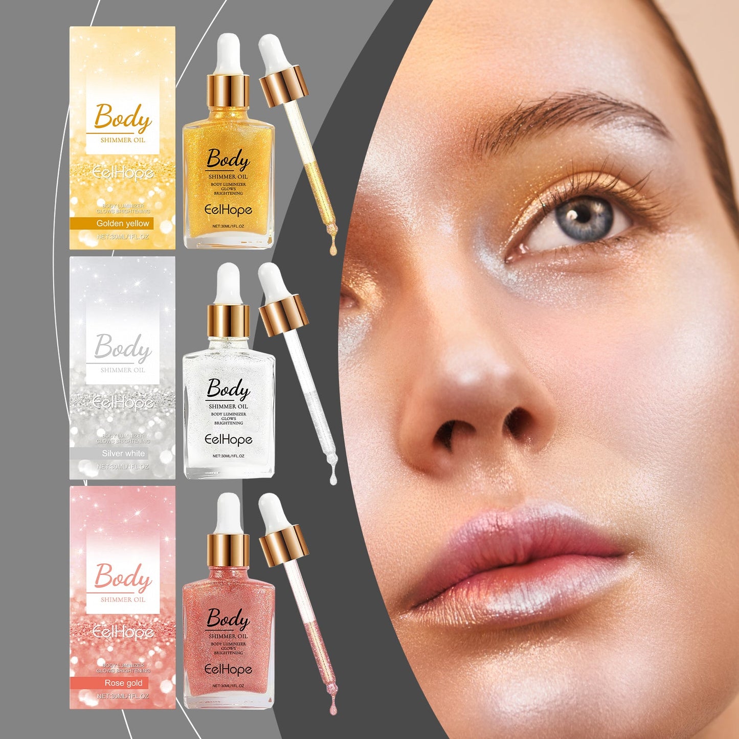 Body Glitter Oil, Facial Body Liquid Highlighter Moisturizer Easy To Apply Party Focus Brightening - Korvel