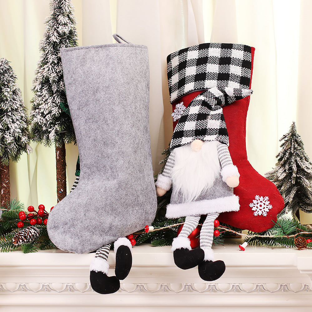Christmas Day Decoration Red Black White Grid Faceless Forester Christmas Socks Dwarf Hanging Doll Candy Gift Bag - Korvel