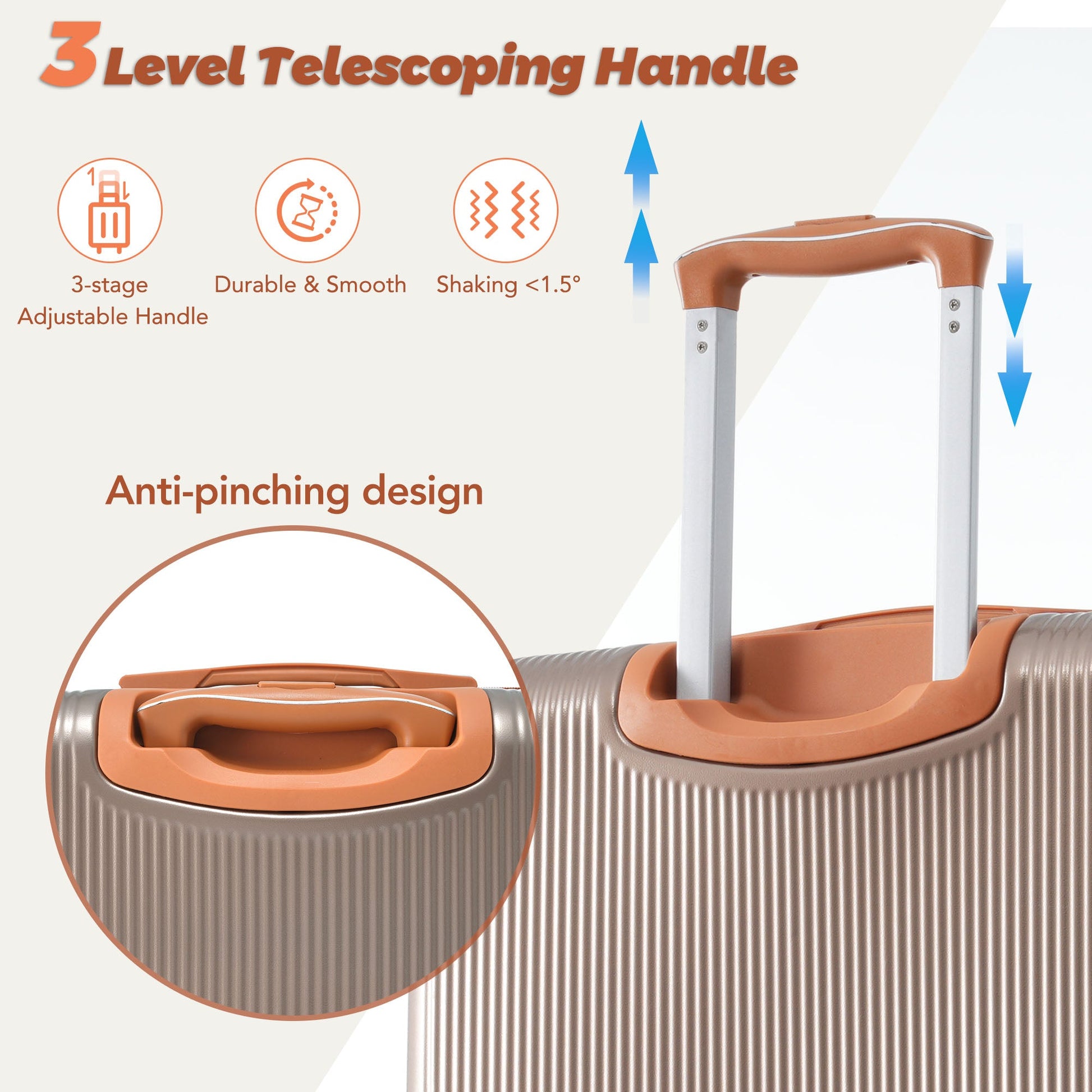 Hardshell Luggage Sets 3 Piece Carry-on Suitcase Double Spinner Wheels with TSA Lock for Men Women, Coppery (20in) - Korvel