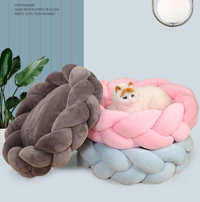 Pet kennel Fried Dough Twists dog kennel filling yarn cat kennel round universal mat detachable cat kennel dog kennel - Korvel