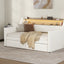 Twin Size Daybed with Drawers, Upholstered Daybed with Charging Station and LED Lights, White - Korvel