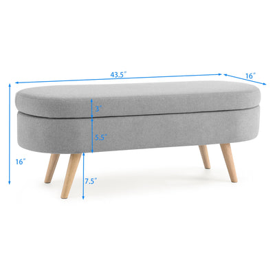 Ottoman Oval Storage Bench Rubber Wood Legs Grey(43.5"x16"x16") - Korvel