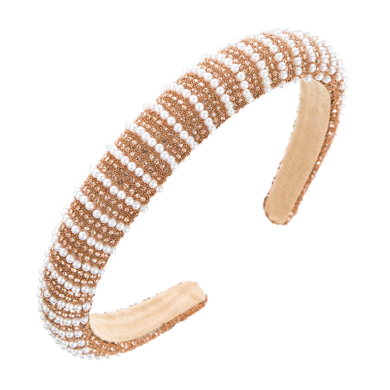 New Full Diamond Headband Pearl Rhinestone Fashion Headband Versatile Hair Accessories For Going Out - Korvel