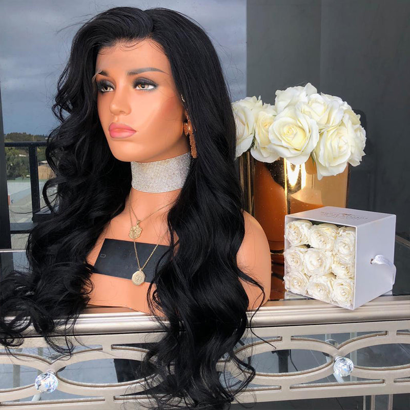 Premium Body Wave Lace Front Wig - Black Synthetic Hair