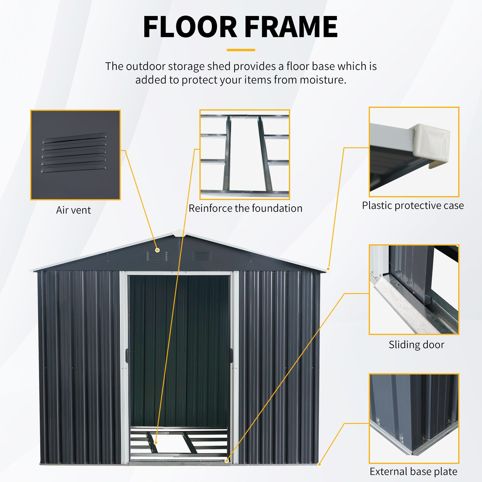 8ft x 10ft Outdoor Metal Storage Shed with Floor Base Black - Korvel