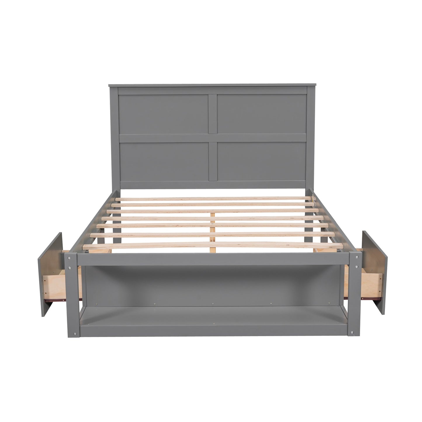 Full Size Platform Bed with Drawer on the Each Side and Shelf on the End of the Bed Gray - Korvel