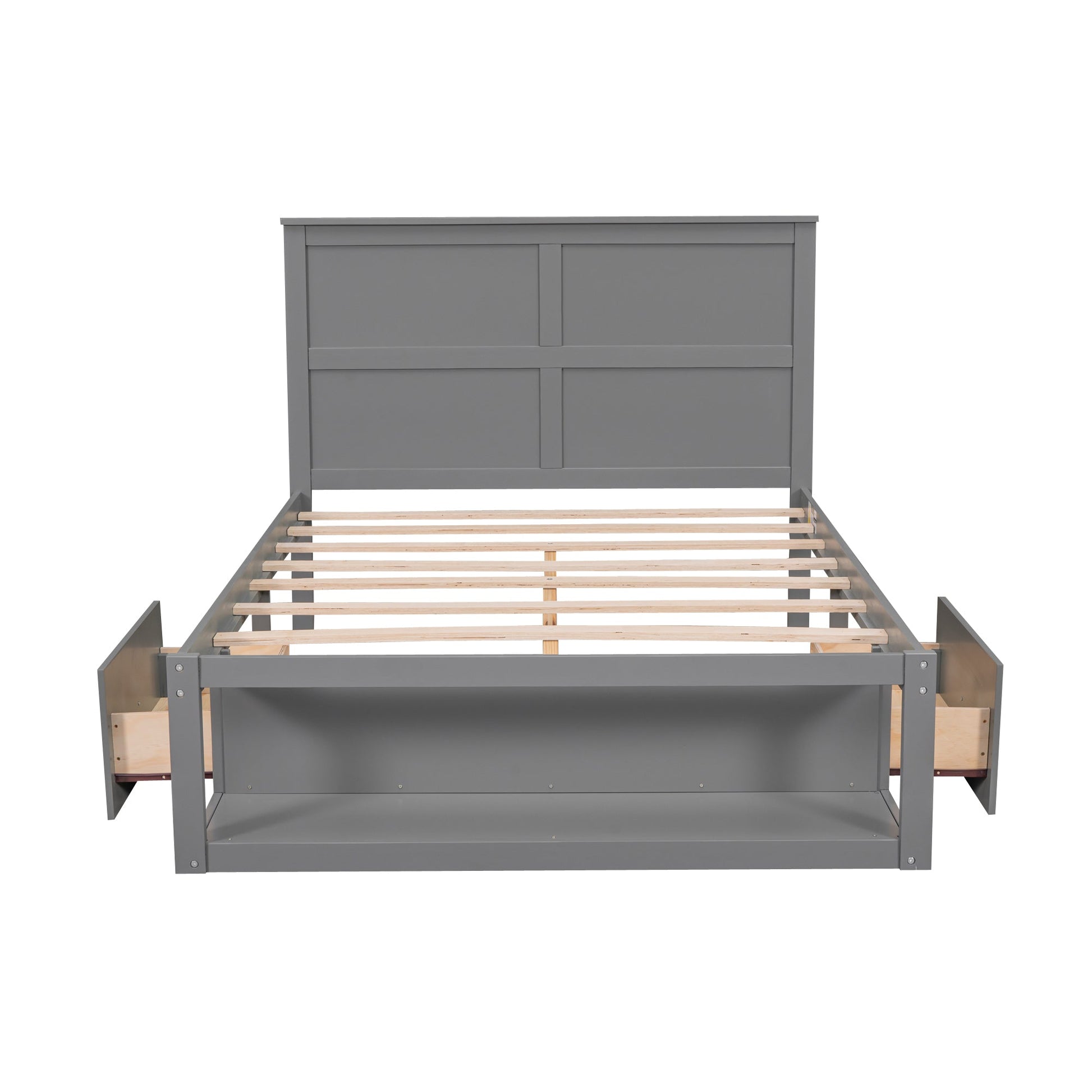 Full Size Platform Bed with Drawer on the Each Side and Shelf on the End of the Bed Gray - Korvel