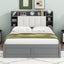 Wood Queen Size Platform Bed with Storage Headboard  Shelves and 2 Drawers  Gray - Korvel