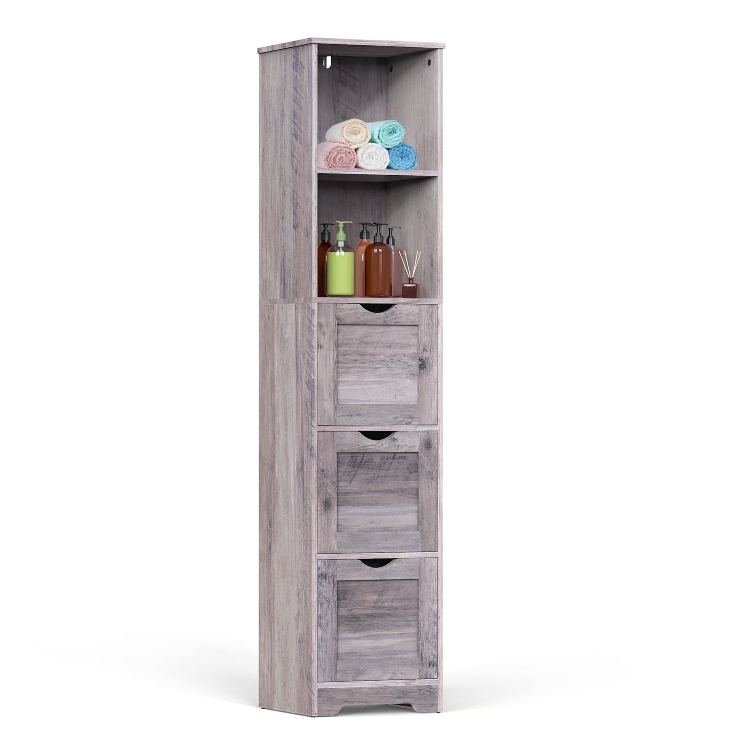 Armoire de salle de bain grise élégante avec 3 tiroirs et 2 étagères