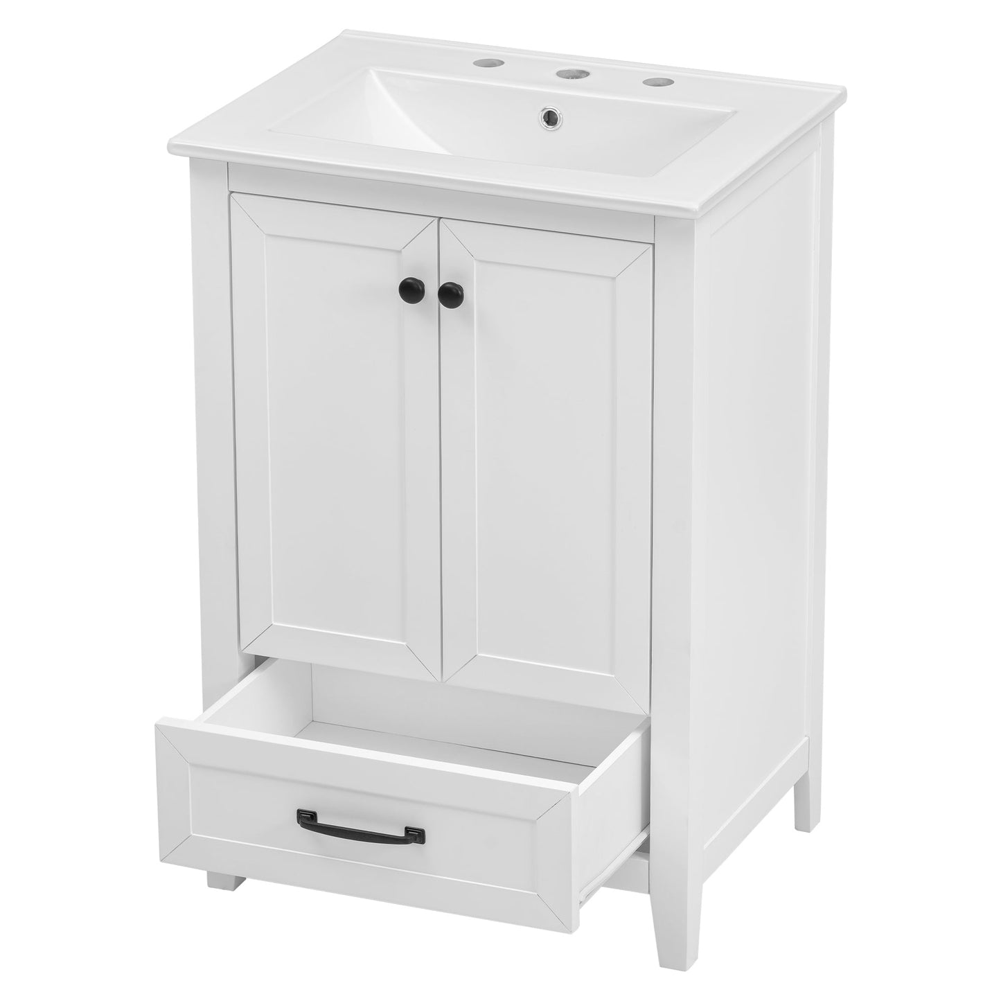 24" Bathroom Vanity with Sink, Bathroom Vanity Cabinet with One Drawer and Doors, Solid Wood and MDF, White - Korvel