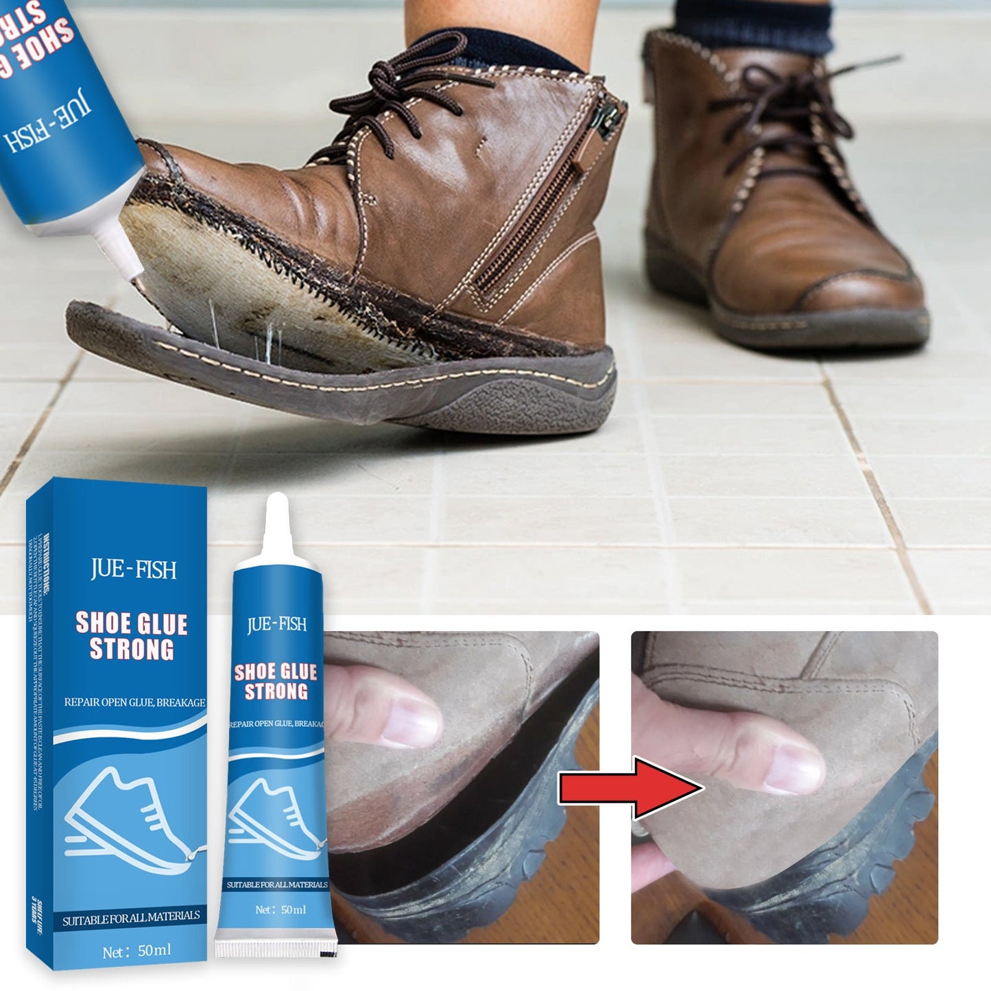 JUE-FISH Strong Shoe Glue Sneakers Leather Shoes Multi-Purpose Waterproof Shoe Repair Leather Shoes Sole Glue Adhesive - Korvel